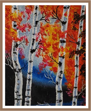 Birch wood over the lake